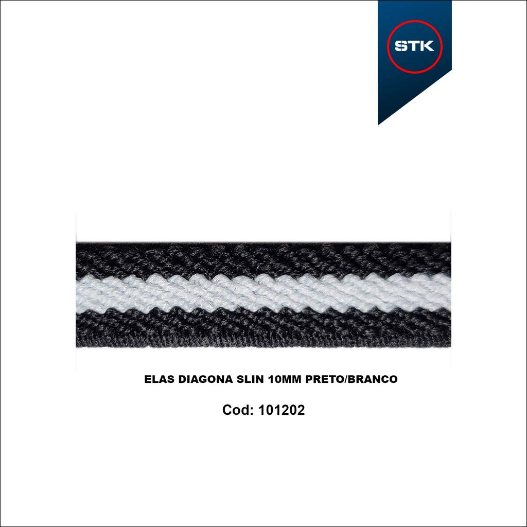 ELÁSTICO STK 210 DIAGONAL SLIN 10MM PRETO / BRANCO