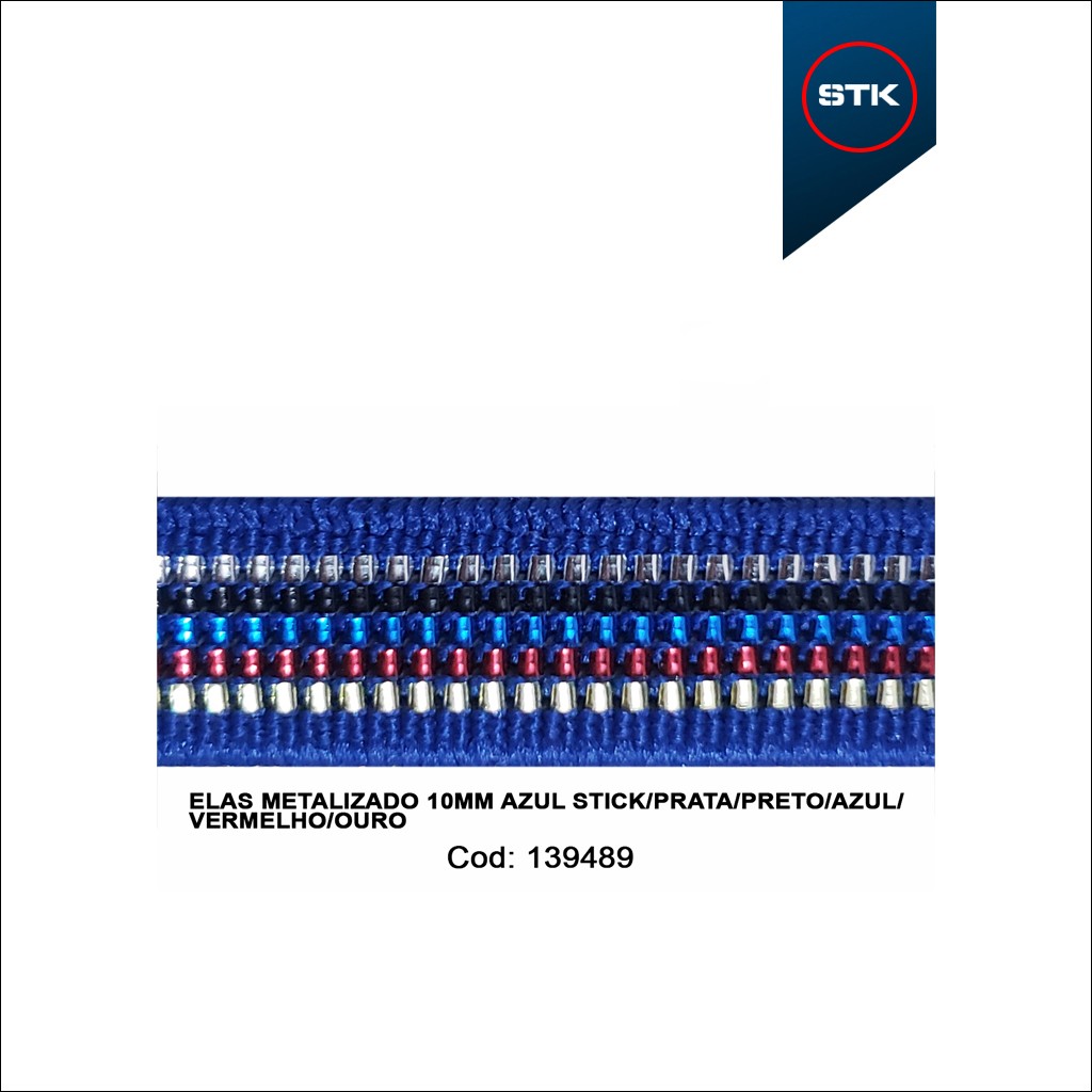 ELÁSTICO STK 938 METALIZADO 10MM AZUL STK / PRATA / PRETO / AZUL / VERMELHO / OURO